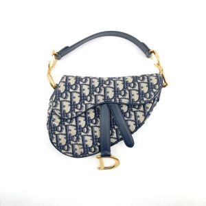 【中古】 Christian Dior（クリスチャンディオール） トロッター サドル ゴールドDストラップ ハンドバッグ ネイビー×ゴールド