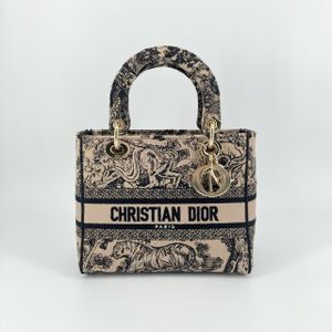 【中古】 Christian Dior（クリスチャンディオール） レディ D-ライト ミディアム トワル ドゥ ジュイ タイガーモチーフ ハンドバッグ ベージュ×ブラック