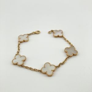 [Pre-owned] Van Cleef & Arpels Vintage Alhambra Mother-of-Pearl Au750 5 Motif Bracelet 10.39g White x Yellow Gold