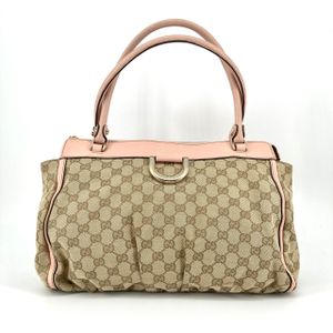 【中古】 GUCCI（グッチ） アビー GGキャンバス ゴールドDリング金具 ピンクレザートリム 189831 ハンドバッグ ベージュ×ピンク