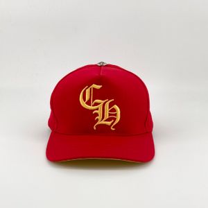 [중고] CHROME HEARTS CH HAT CH 자수 크로스 패치 베이스볼 캡 모자 #53.5~58 캡 레드