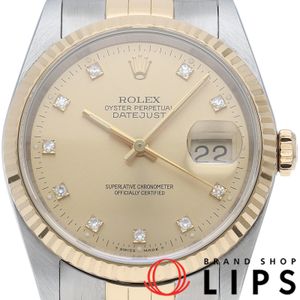 Rolex Datejust Men's Watch 10P Diamond Datejust Mens 16233G(E) Box Warranty Card K18YG/SS Men's Watch Champagne Color Finish 1991 Excellent Condition [Used]