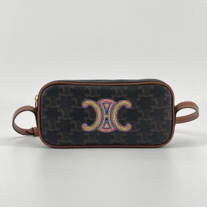 【二手】CELINE Cuir Triomphe 迷你相机包 PVC涂层帆布 / 珠饰刺绣 10J582 单肩包/斜挎包 深棕色×彩虹色