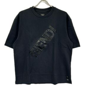Fendi 22 年 FY1129AL28 黑色壓花 Logo 半袖棉質針織 T 卹 XS [二手]