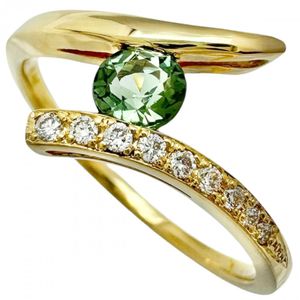 Size 12 Green Tourmaline 0.268ct Diamond 0.07ct Ring, K18 Gold, 2.5g, Women's [Used]