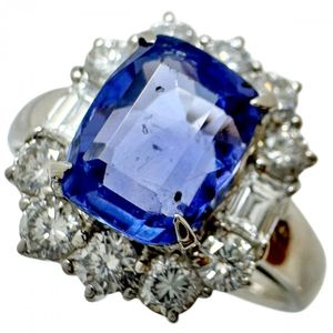 Size 12, Sri Lankan unheated sapphire 2.84ct, diamond 0.88ct, Pt900 platinum ring, 5.8g, women's. [Used]