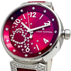 LOUIS VUITTON/ Louis Vuitton Tambour Fiji Heart Q131Z Watch with Warranty/Guarantee Card/Box. Stainless steel / Monogram Vernis / Diamonds. Quartz movement. RED dial / RED leather strap. Ladies' watch. [Used]