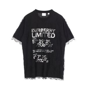[Used] Burberry Short-Sleeve T-Shirt, All-Over Lace, Logo Print, Cotton, Black Lace T-Shirt, Unisex, Used A