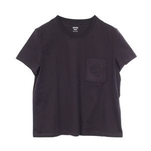 [Used] Hermes HERMES Short-Sleeve T-Shirt with Mosaic Embroidery Patch Pocket 4H4615DA Black Cotton T-Shirt Women's Used A