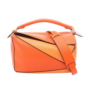 【二手】 LOEWE Puzzle Bag 中型兩用手提包 橙色皮革 Puzzle Bag 中號 女士二手 B