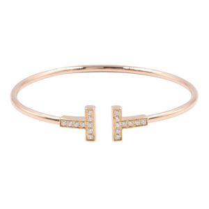 [Pre-owned] Tiffany & Co. T Wire Diamond Bracelet 60010767, Wrist size 14.5cm, K18PG (Pink Gold) Diamond T Wire Diamond Bracelet