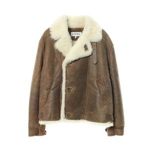【二手】 LOEWE男士皮夾克，羽毛圍巾襯裡，二手 A