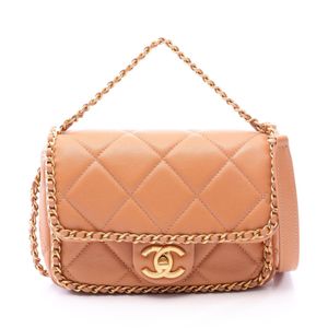 [Pre-owned] Chanel Matelassé 2-Way Shoulder Bag AS5089 Camel Lambskin (Sheepskin) Matelassé Chain Around Flap Bag for Women