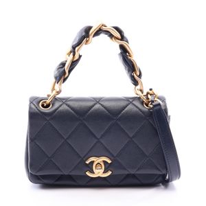 [Pre-owned] Chanel Matelassé 2-Way Shoulder Bag AS2387 Navy Lambskin (Sheepskin Leather) Matelassé Small Flap Chain Shoulder Bag for Women