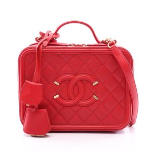 [Pre-owned] Chanel CHANEL Shoulder Bag CC Filigree Vanity Bag 2WAY A93343 RED Caviar Skin (Grained Calf) CC Filigree Matelassé Vanity Chain Shoulder