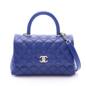 [Pre-owned] Chanel CHANEL Handbag Coco Handle Flap Matelassé 2WAY A92990 Blue Caviar Skin (Grained Calf) Coco Handle Matelassé 2-way Chain Shoulder