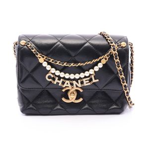 [Pre-owned] Chanel Matelassé Mini Flap Bag AS4986 Black Lambskin (Sheepskin Leather) Matelassé Small Flap Chain Shoulder Bag