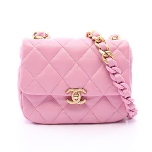 [Pre-owned] Chanel CHANEL Shoulder Bag, Matelassé, Combination Hardware, Pink Lambskin (Sheepskin), Matelassé Small Flap Chain Shoulder Bag, Women's
