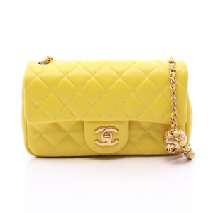 [Used] Chanel CHANEL Shoulder Bag Matelassé Mini Flap Bag AS1787 Yellow Lambskin (Sheepskin) Mini Matelassé Chain Shoulder Bag for Women