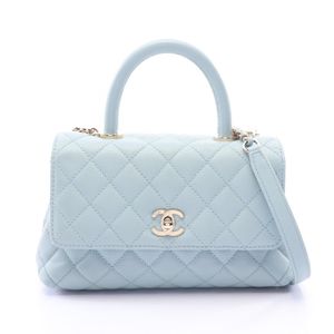 【二手】Chanel 香奈儿 手提包 Coco Handle 翻盖 Matelassé 2WAY A92990 浅蓝色 鱼子酱皮 (粒面小牛皮) Coco Handle Matelassé 2way 链条单肩包