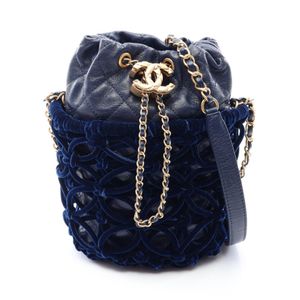 [Used] Chanel CHANEL Shoulder Bag Matelassé Drawstring Bucket Bag Mini Navy Leather Fabric Matelassé Drawstring Bucket Bag Mini