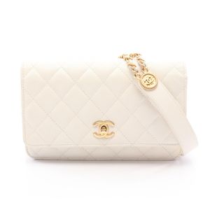 【二手】香奈兒 (Chanel) 絎縫肩背包 AP2840 白色魚子醬紋小牛皮（粒面小牛皮）絎縫鏈條錢包 女士二手 A