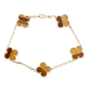 【二手】梵克雅寶 (Van Cleef & Arpels) Vintage Alhambra 虎眼石五件套手鍊 VCARD35600，腕圍 17.5 厘米，18K（黃金）