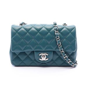 【二手】香奈兒 (Chanel) 迷你絎縫 20 A69900 藍綠色魚子醬紋小牛皮（粒面小牛皮）迷你絎縫鏈條單肩包