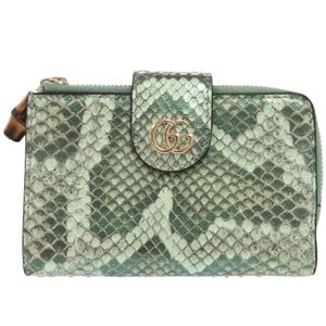 Gucci Double G Bamboo 739498 蟒蛇紋綠色對折皮夾 1313 [二手] 成色極佳 GUCCI