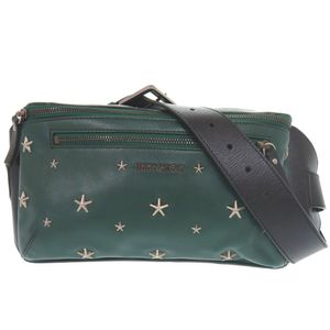 Jimmy Choo Oscar 星星鉚釘皮革綠黑斜背包/腰包 1621 [二手] JIMMY CHOO