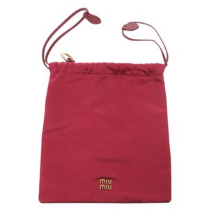近全新 Miu Miu Logo 抽繩收納包 緞面皮革 波爾多紅收納包 1371 [二手] MIUMIU