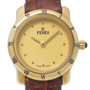 FENDI Change Bezel腕錶，800L不鏽鋼錶殼搭配皮革錶帶，石英機芯，指針式顯示，金色錶盤，女士款 [二手]