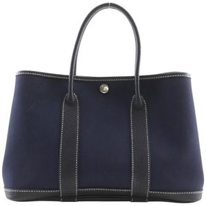 エルメス HERMES ガーデンパーティTPM ハンドバッグ トワルオフィシエ 2004年 紺 □H 手提げ,A5 スナップボタン Garden party TPM レディース【中古】