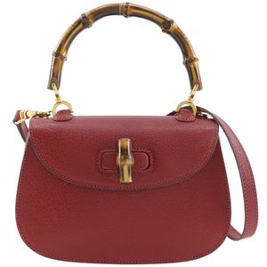 Gucci 구찌 Bamboo 2WAY 숄더 손가방 000.2113.0188 가죽×대나무 레드 크로스바디, 숄더백, 토트백, 2way 턴락 Bamboo 2WAY Shoulder 여성용【중고】