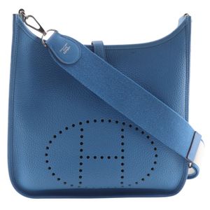 Hermes Evelyne 3 GM Shoulder Bag, Taurillon Clemence Leather, Bleu de Galice, Made in France, Blue, Crossbody, Snap Button Closure, Women's [Used]