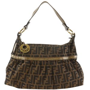 FENDI Chef Zucca Shoulder Bag, Canvas x Leather, Made in Italy, Brown, Shoulder Bag/Handbag, Zipper Closure, Chef, Women's [Used]
