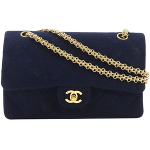 Chanel Chain Shoulder Bag, Matelassé 25, Double Flap, Cotton, Navy, Shoulder Bag, A5 Size, Turnlock, Chain Shoulder, Women's [Used]