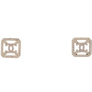 Chanel Coco Mark Earrings, Metal with Rhinestones, 2017, Silver, B17S, Approx. 6.2g, Women's [Used]