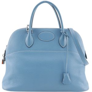Hermes Bolide 35 Handbag, 2-Way Shoulder Bag, Taurillon Clemence Leather, Blue Jean, 2002, □F (Shoulder/Handbag, 2-Way, A5 Size, Zipper Closure), Women's [Used]