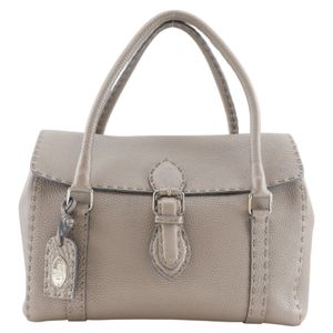 FENDI Linda handbag, Selleria, calfskin, gray, tote bag, A5 size, magnetic closure, women's [used]