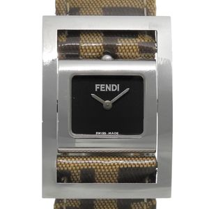 FENDI Zucca 手錶，漆皮和不鏽鋼材質，石英機芯，模擬顯示，黑色錶盤，女士款 [二手]