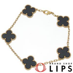 Van Cleef & Arpels Vintage Alhambra Bracelet, 5 Motifs, VCARA41300 (Wrist size: approx. 19cm / Width: approx. 1.46cm), 18K Yellow Gold, Polished, Excellent Condition [Pre-owned]