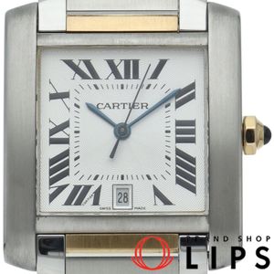 Cartier Tank Francaise LM Automatic Watch, Two-Tone, W51005Q4, 18K Yellow Gold/Stainless Steel, Men's Watch, White, Polished, Excellent Condition [Pre-owned]