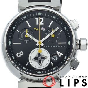 LOUIS VUITTON 탕부르 러블리 컵 MM 크로노그래프 Tambour Lovely Cup MM Q132G 박스 보증서 SS/러버 여성용 시계 블랙 폴리싱 완료 미품 【중고】