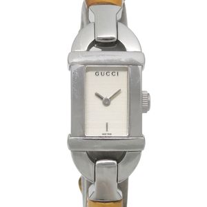 Gucci 구찌 손목시계 6800L 뱀부 x 스테인리스 스틸 쿼츠 아날로그 손목시계 화이트 다이얼 여성용【중고】