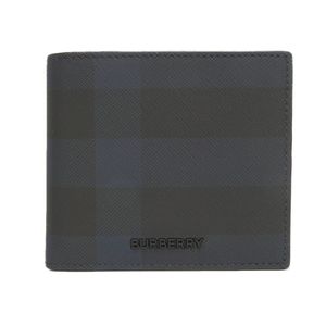 สินค้ามือสอง BURBERRY City Check Bifold Wallet สีดำ โลโก้ปั๊มฟอยล์ ช่องใส่ธนบัตร ช่องใส่การ์ด ช่องใส่เหรียญ สภาพดีเยี่ยม โลโก้โลหะ สีน้ำเงิน กระเป๋าสตางค์แบบพับสองทบและกระเป๋าสตางค์แบบมินิ 8073284