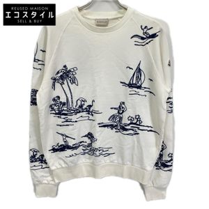 Moncler 16 Year Old White Maglia Girocollo Ocean Palm Tree Trainer, Size L [Used]
