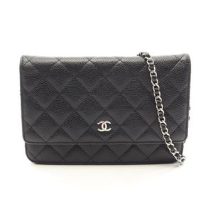 [Used] Chanel Matelassé Shoulder Bag, Black Caviar Skin (Grained Calf), Matelassé Chain Wallet, Women's, Used A