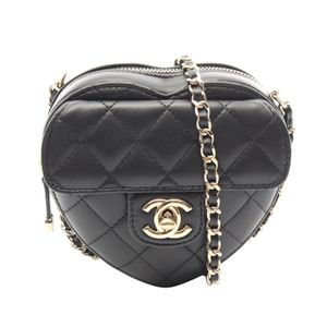 [Pre-owned] Chanel CHANEL Shoulder Bag Heart Chain Clutch Bag AP2784 Black Lambskin (Sheepskin) Matelassé Heart Shape Chain Shoulder Bag