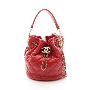 [Used] Chanel CHANEL Shoulder Bag Matelassé Drawstring Bucket Bag 2WAY RED Leather Matelassé Drawstring Bucket Bag